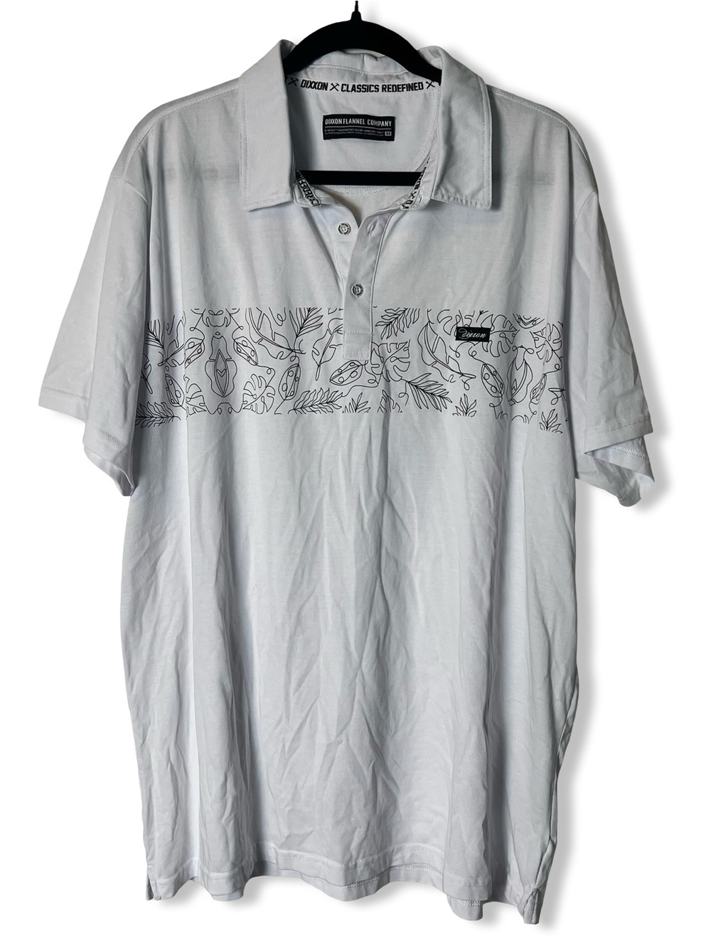 Dixxon Classics Redefined O-Sport Tropical Botanical Line Art Polo Shirt Sz 3X